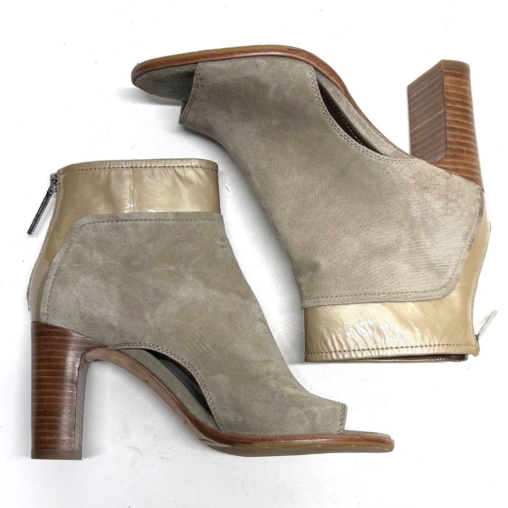 Donald J Pliner Suede Open Toe Heeled Ankle Boot Shoes Back Zip Beige Tan Size 6 - Picture 4 of 16